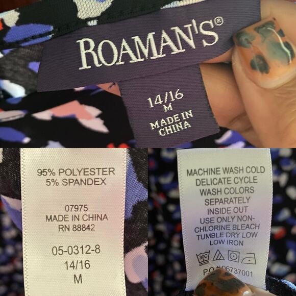 Roaman’s Abstract Print Midi Dress 14/16 V-Neck Short Sleeve A-Line Stretch - Picture 11 of 17